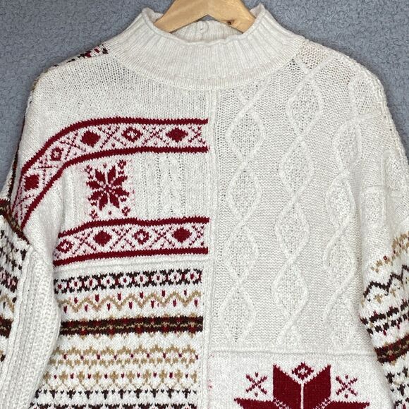 American Eagle Fair Isle Snowflake Vintage Sweater Red Holiday Winter Christmas - Picture 2 of 14